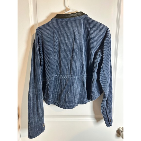 WORTH New‎ York Corduroy Cropped Jacket Leather Collar Blue Button Down - Picture 3 of 3